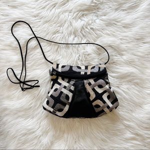 Trimdin Black & Tan Chenille & Leather Artisan Mini Crossbody Bag